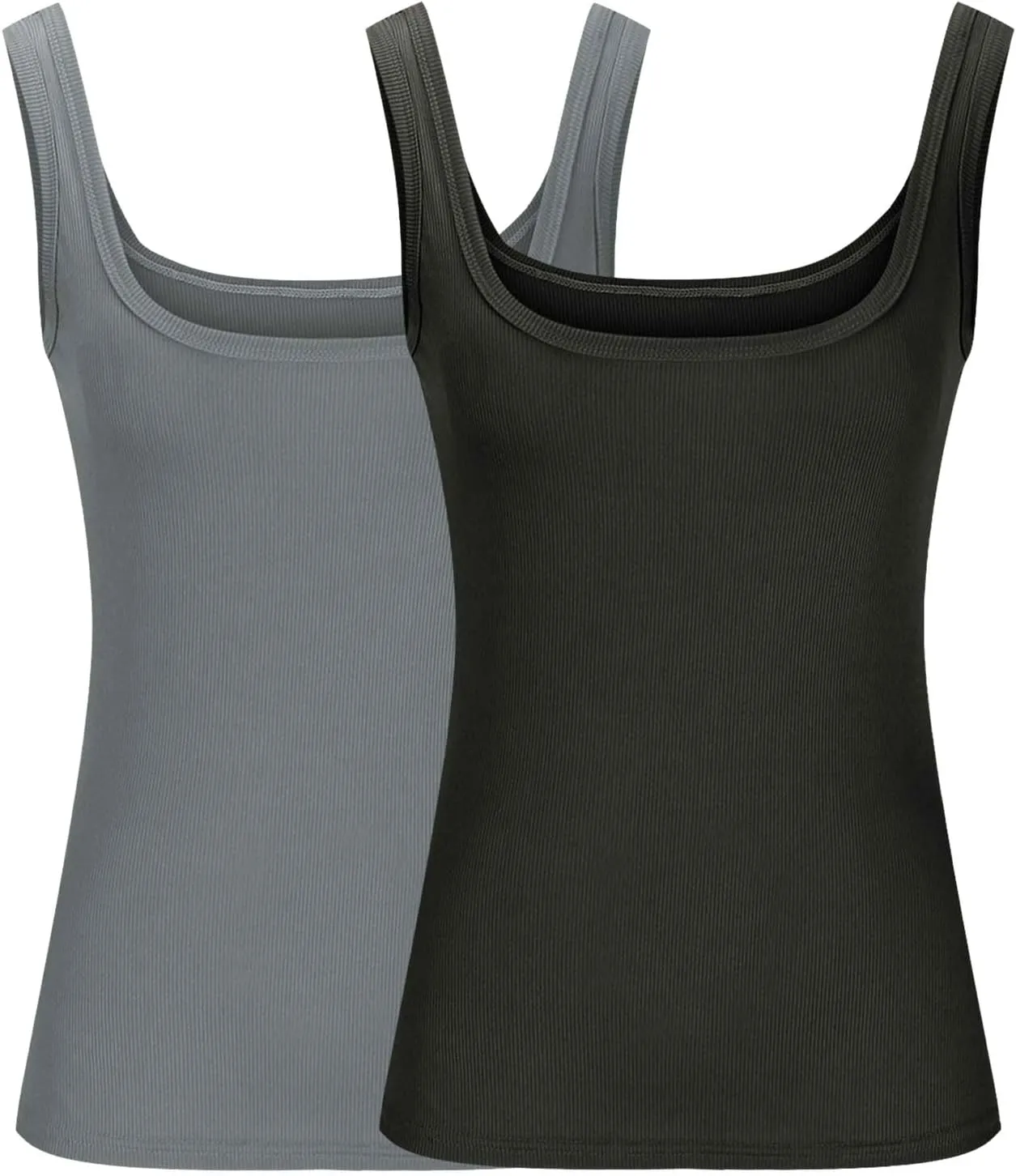 2 Pack Summer Basic Ribbed Tank Tops Women Sexy U Neck Workout Casual Sleeveless T-Shirts Stretchy Gym Cami Shirts