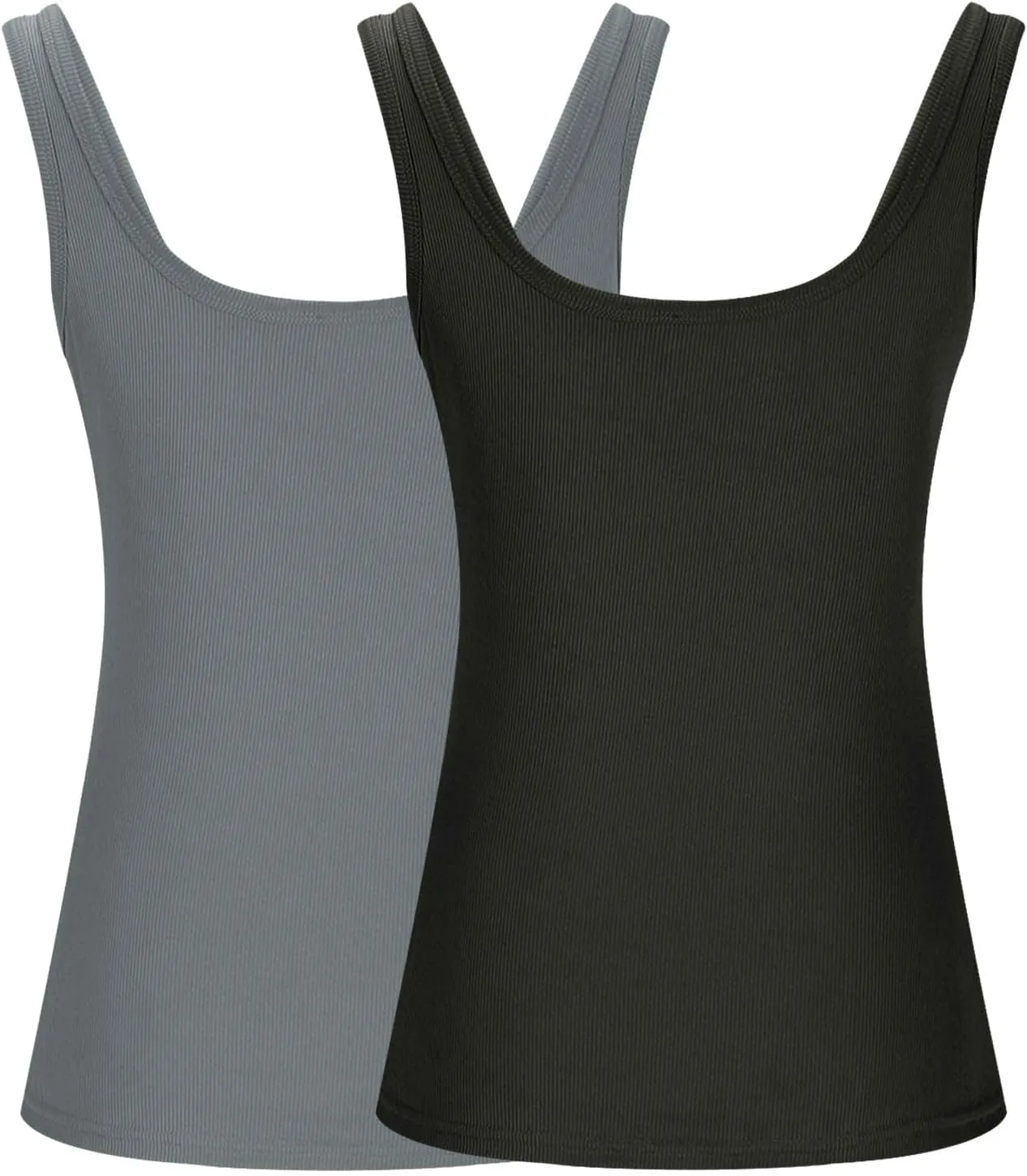 2 Pack Summer Basic Ribbed Tank Tops Women Sexy U Neck Workout Casual Sleeveless T-Shirts Stretchy Gym Cami Shirts