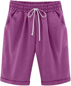 AMDBEL Womens Bermuda Shorts Plus Size Summer Sweat Shorts with Deep Pockets Cotton Shorts for Women Gym Workout