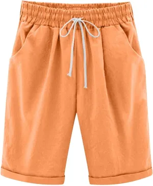 AMDBEL Womens Bermuda Shorts Plus Size Summer Sweat Shorts with Deep Pockets Cotton Shorts for Women Gym Workout