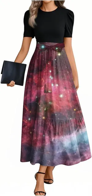 Church Dresses for Women Summer Short Sleeve Floral Long Dress Elegant Party Cocktail A Line Flowy Maxi Dress