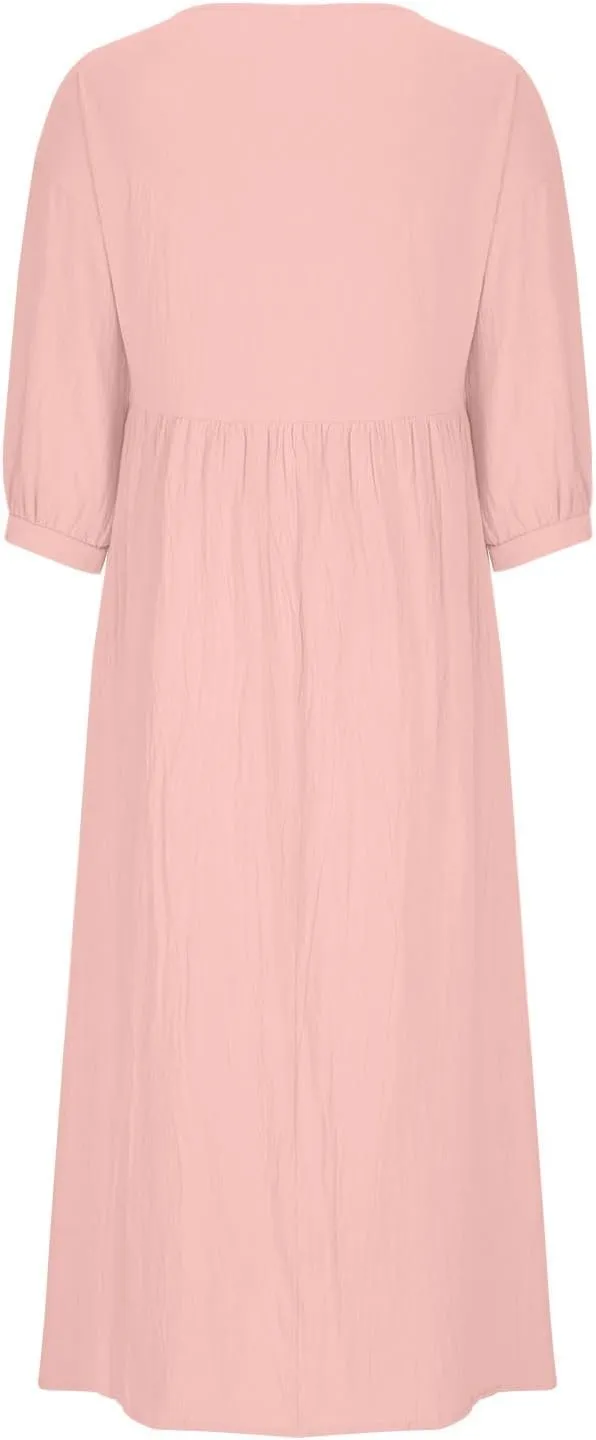 Cotton Linen Maxi Dress for Women 2025 Summer Boho Casual Beach Dresses Short Sleeve Long Dress Vacation Outfits