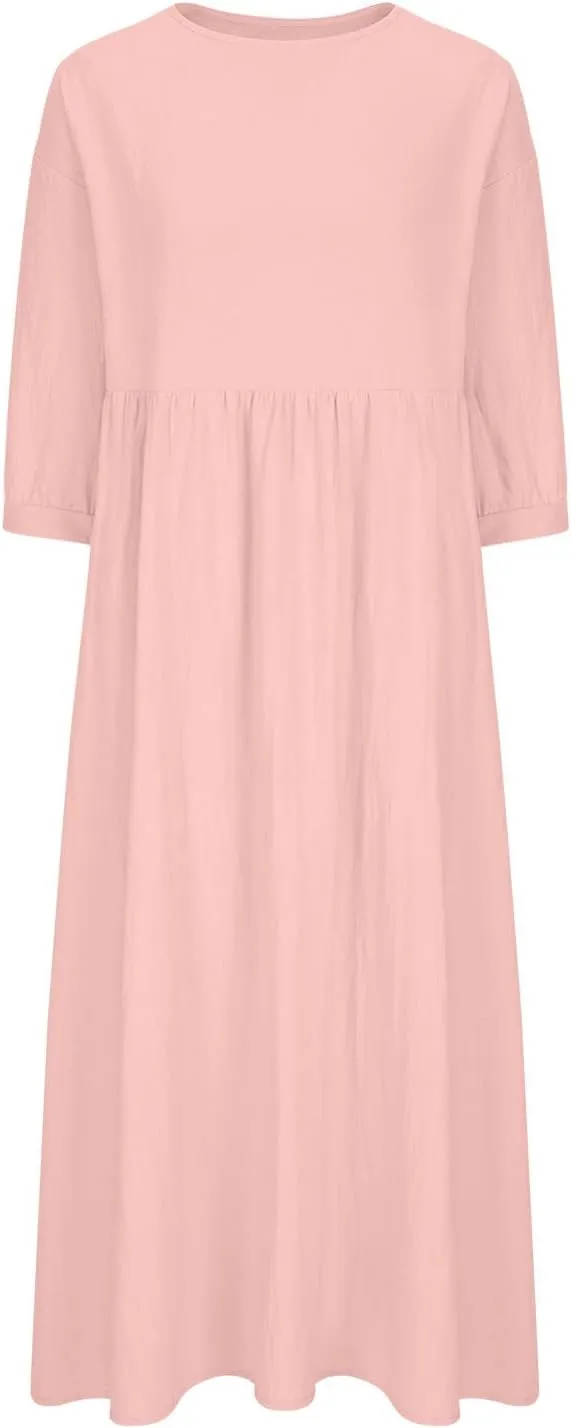 Cotton Linen Maxi Dress for Women 2025 Summer Boho Casual Beach Dresses Short Sleeve Long Dress Vacation Outfits