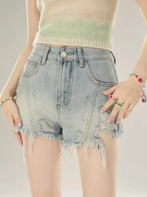 Damaged Fringe Low Denim Shorts