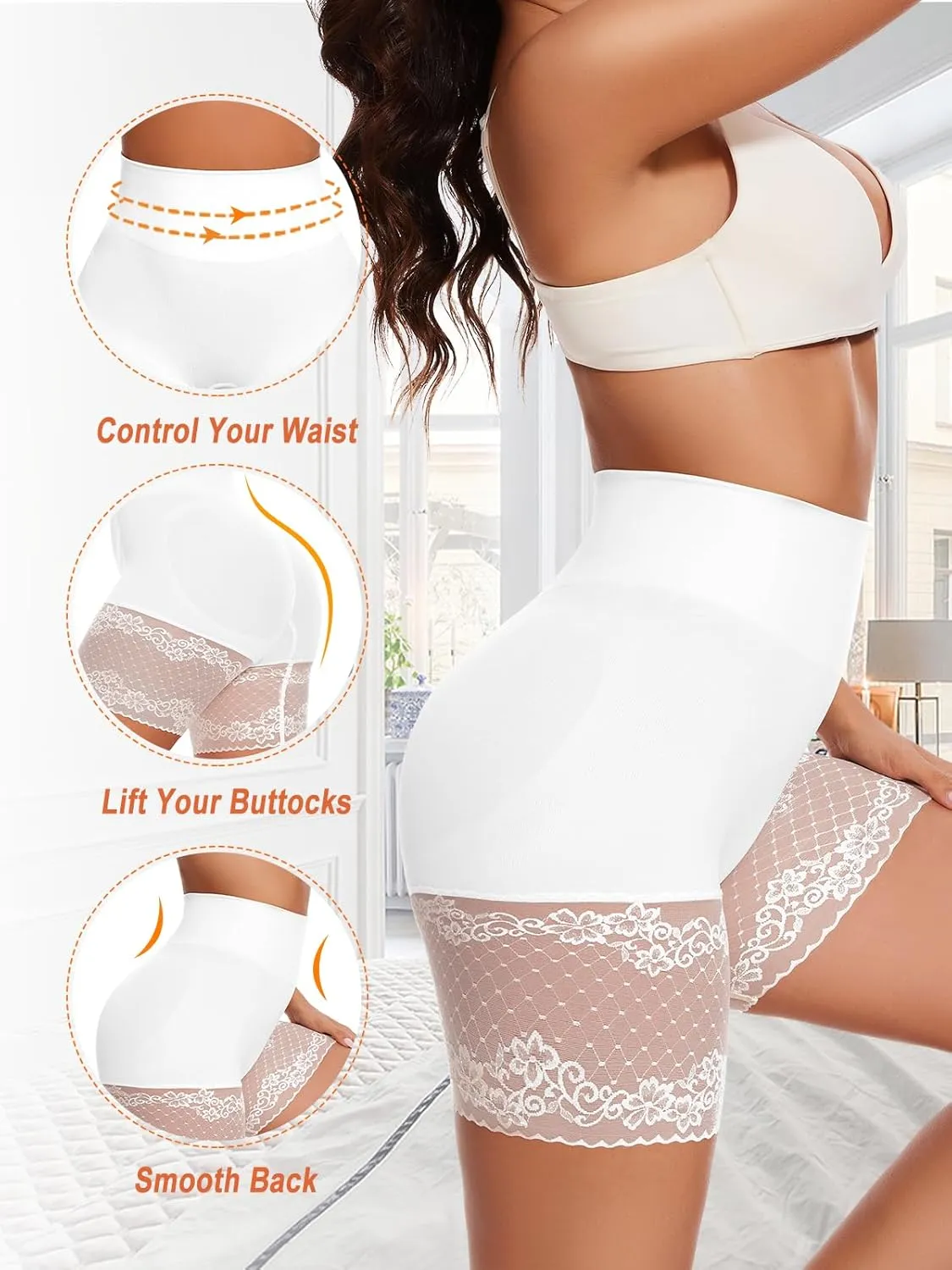 Lace Slip Shorts for Under Dresses Tummy Control Butt Lifter High Waisted Under Shorts Seamless Bodyshorts Shapewear