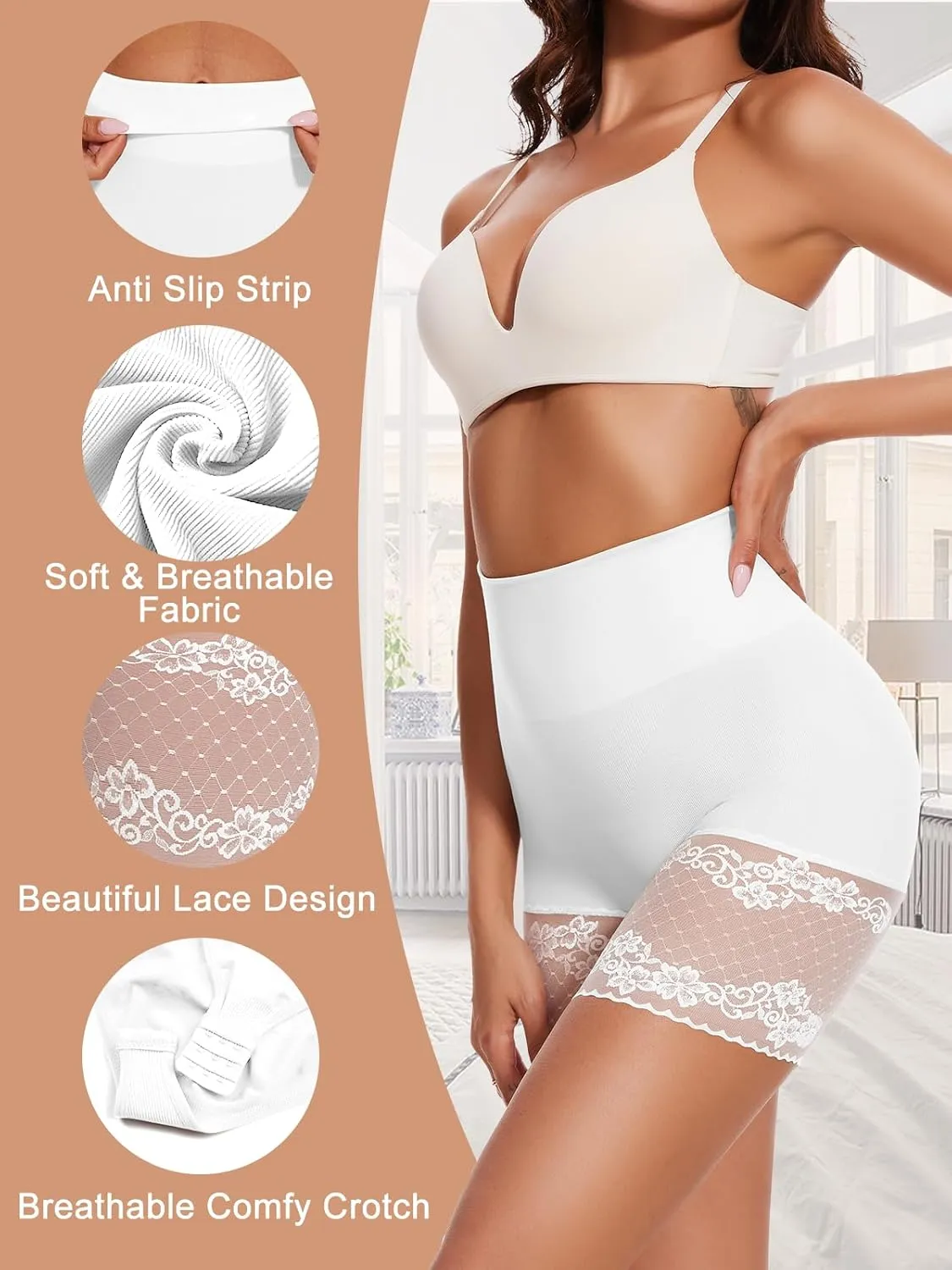 Lace Slip Shorts for Under Dresses Tummy Control Butt Lifter High Waisted Under Shorts Seamless Bodyshorts Shapewear