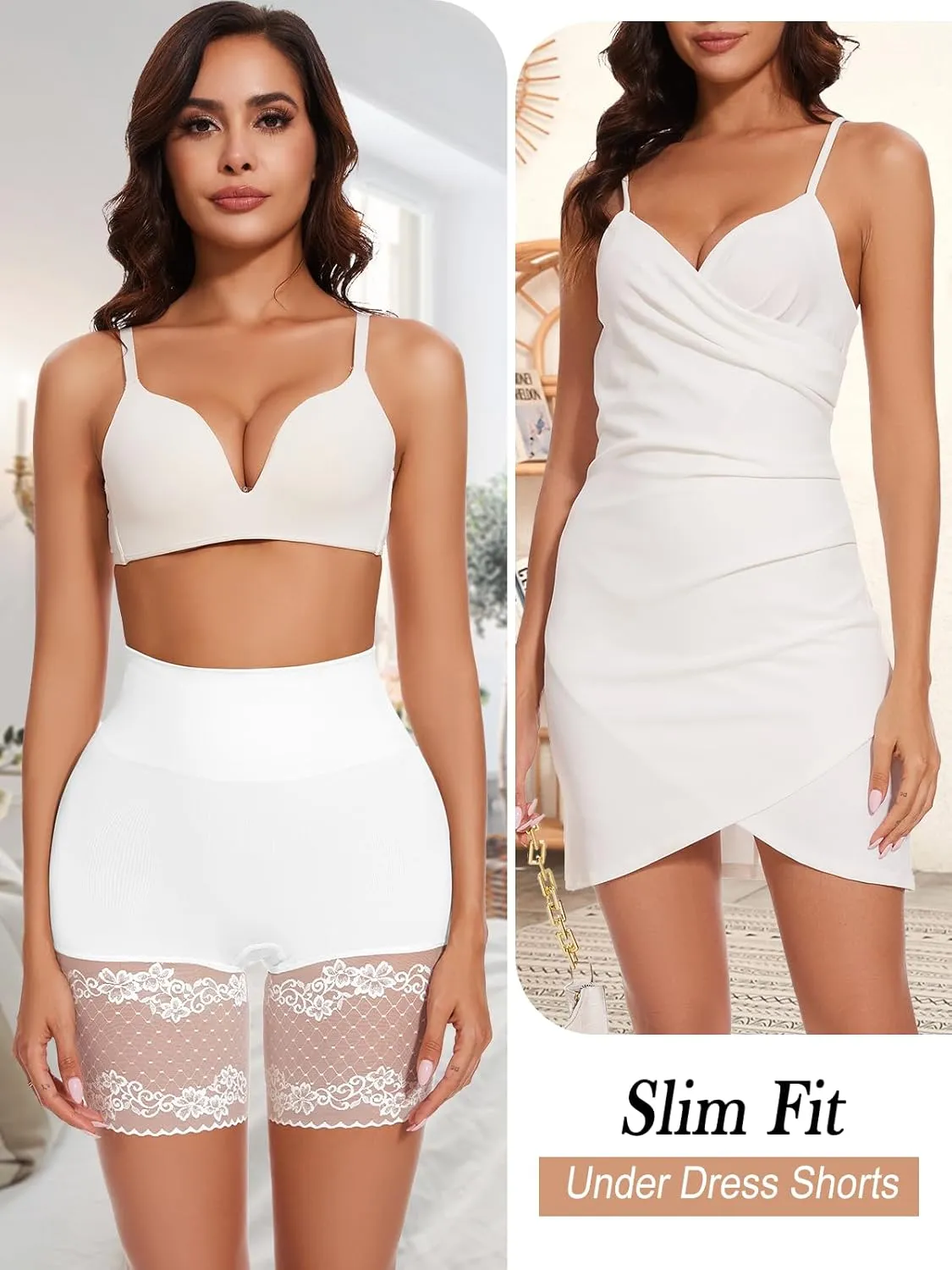 Lace Slip Shorts for Under Dresses Tummy Control Butt Lifter High Waisted Under Shorts Seamless Bodyshorts Shapewear