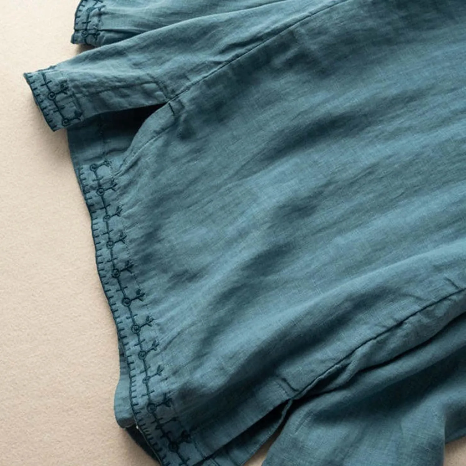 Linen Shirts for Women Crewneck Retro Blouses Boho Summer Tee Shirt Long Sleeve Loose Tunic Tops