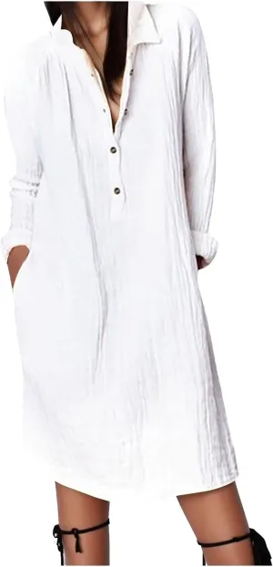 Linen Tunic Dress Women Summer Lounge Half Button Down Long Sleeve Business Work Dress College Spring Break Outfit Gift