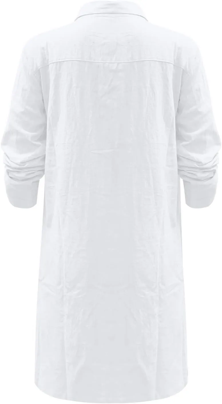 Linen Tunic Dress Women Summer Lounge Half Button Down Long Sleeve Business Work Dress College Spring Break Outfit Gift