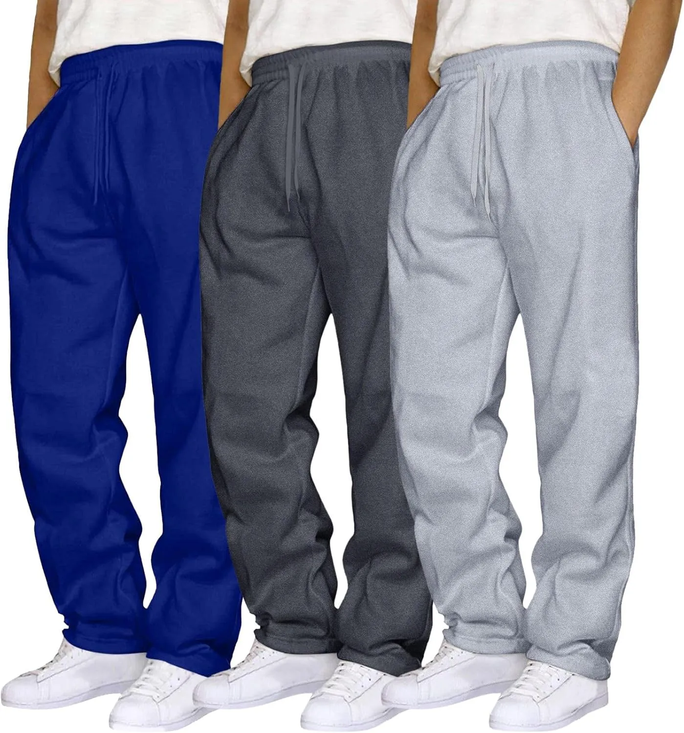 Men's 3 Pack Fleece Sweatpants Athletic Workout Jogger Trousers Baggy Elastic Drawstring Track Pants with Pockets