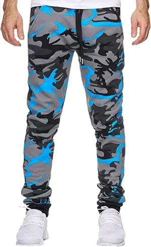 Mens Baggy Camo Sweatpants Athletic Fit Stretch Fitness Jogging Pants for Men Drawstrings Multi Pockets Cargo Pant