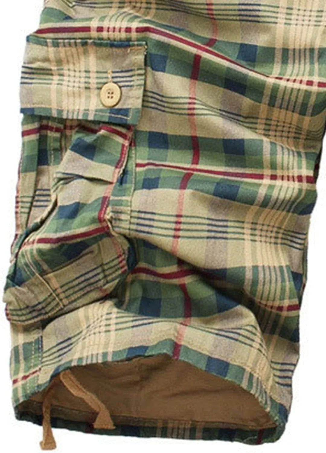 Men's Belt Plaid Cotton Cargo Shorts Side-Pockets Summer Casual Twill Shorts Relaxed Fit Outdoor Hiking Shorts