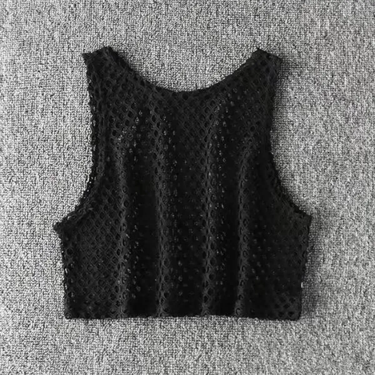 Mesh Fishnet Cropped Tank Top