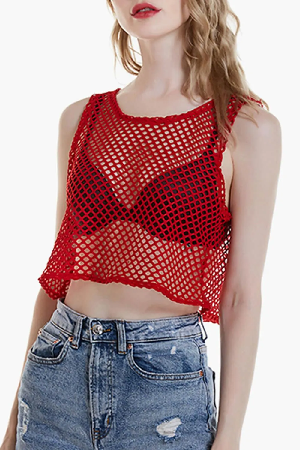 Mesh Fishnet Cropped Tank Top
