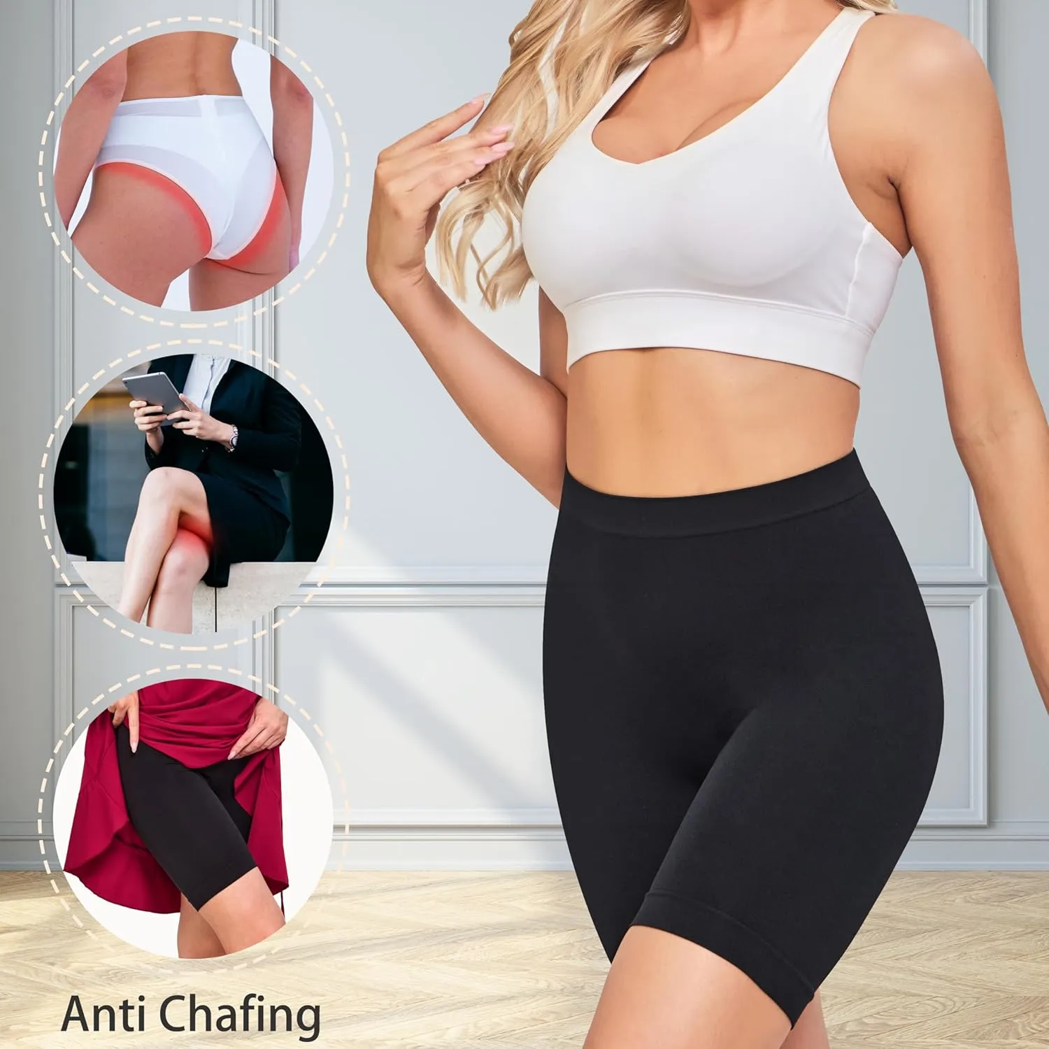 Nalwort Women's Slip Shorts for Under Dresses High Waisted Seamless Smooth Shorts 3 Pack