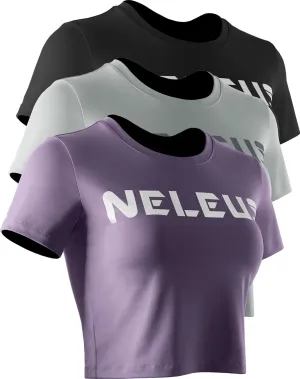 NELEUS Women's Running Crop Tank Tops Dry Fit Workout Athletic Crop Shirts Pack of 3
