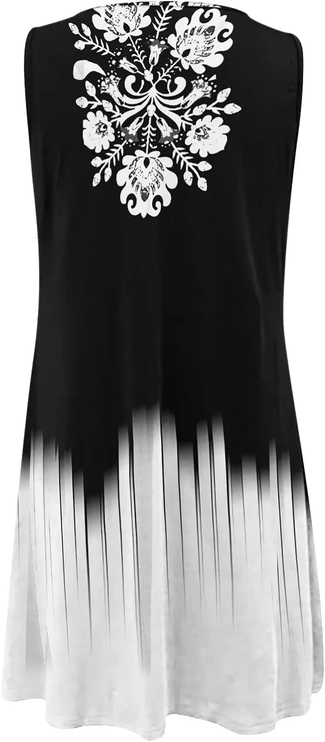 Summer Dresses for Women 2025,Women's Casual Short Mini Dresses Keyhole V Neck Sleeveless Dress Beach Sundresses