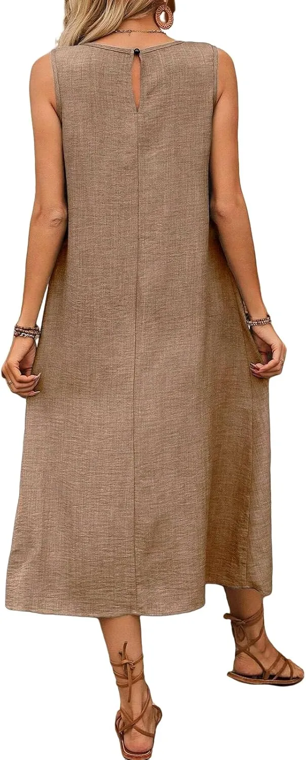 Summer Maxi Dresses for Women 2025 Casual A Line Dress Loose Fashion Tank Tunic Beach Vacation Sundress with Pockets