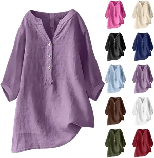 Summer Tops for Women 2025 Trendy V Neck Gauze Plus Size Button Down Shirts Womens 3/4 Sleeve Tops and Blouses