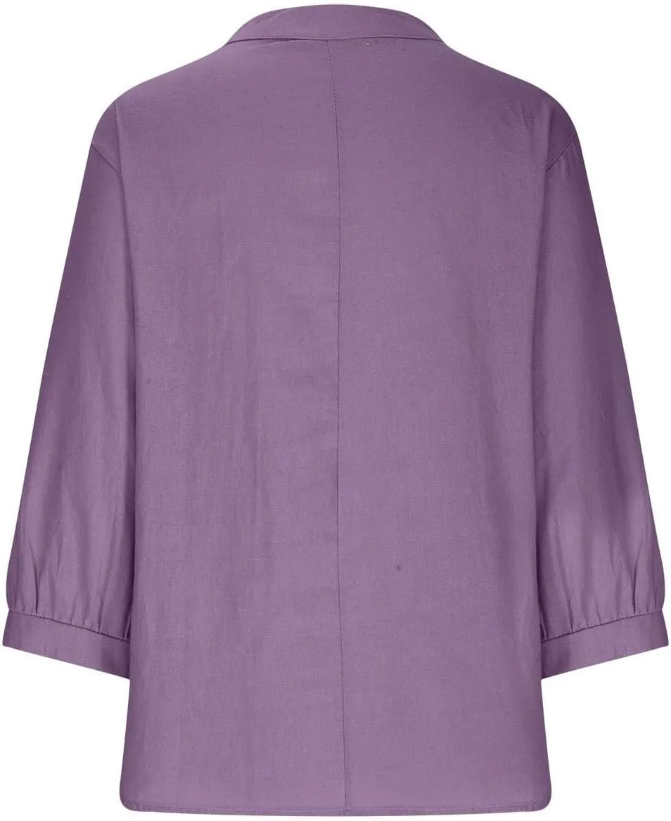 Summer Tops for Women 2025 Trendy V Neck Gauze Plus Size Button Down Shirts Womens 3/4 Sleeve Tops and Blouses