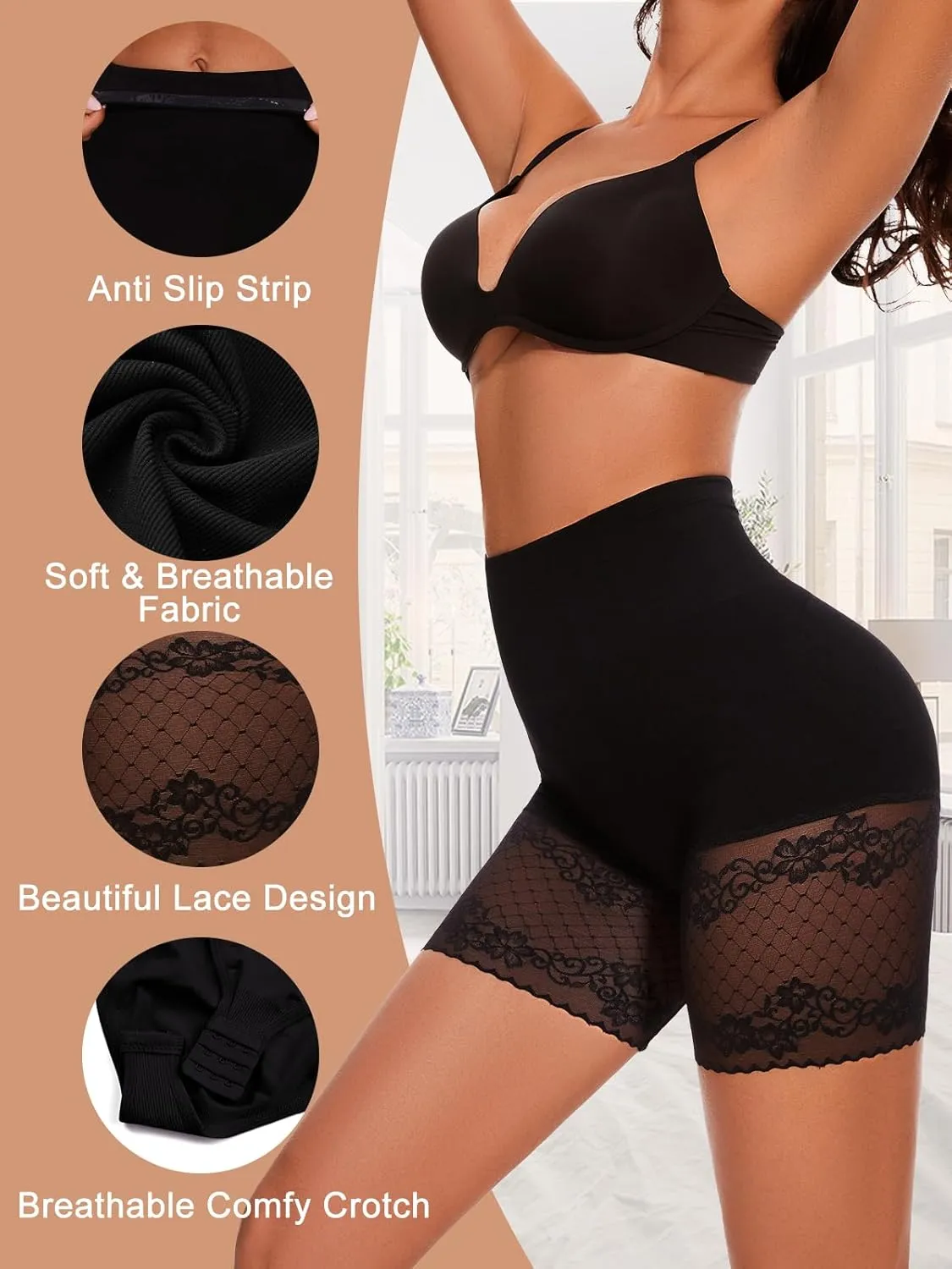 Tummy Control Butt Lifter High Waisted Under Shorts Seamless Bodyshorts Shapewear Lace Slip Shorts for Under Dresses