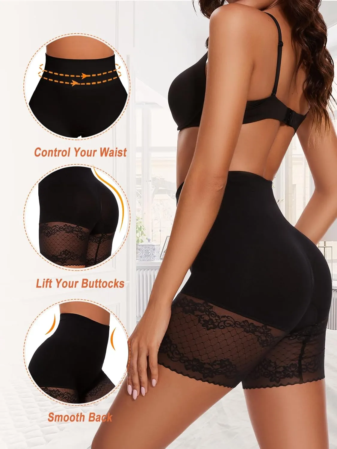 Tummy Control Butt Lifter High Waisted Under Shorts Seamless Bodyshorts Shapewear Lace Slip Shorts for Under Dresses