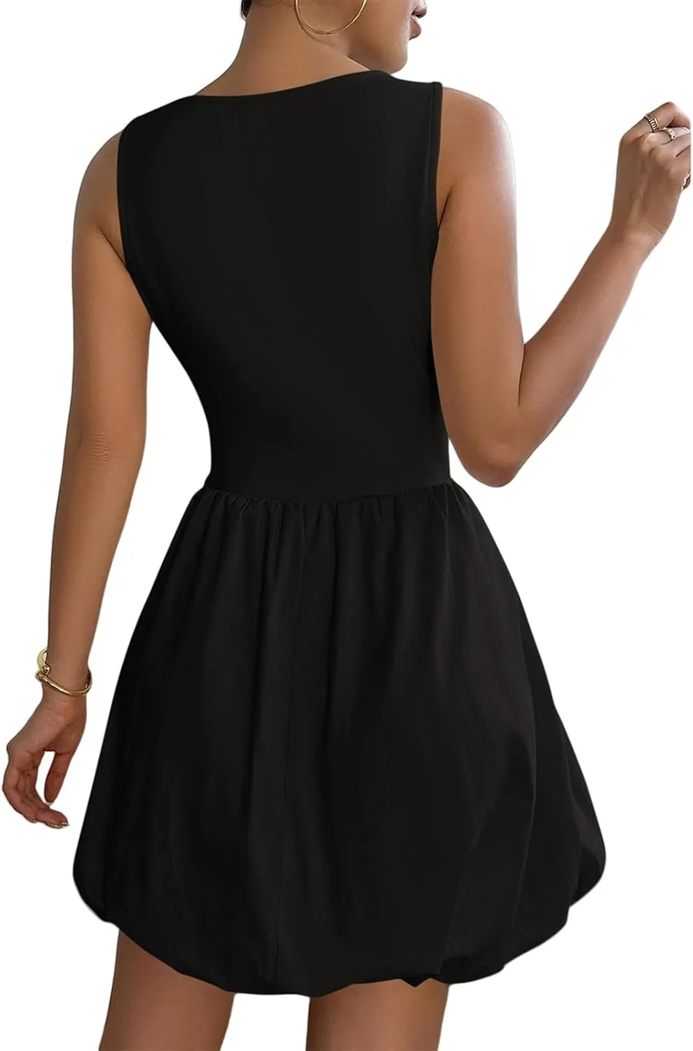 Womens Casual Summer Dresses Business Mini Dress Sleeveless Tank Short Dress Crew Neck Bubble Beach Sundress Pockets