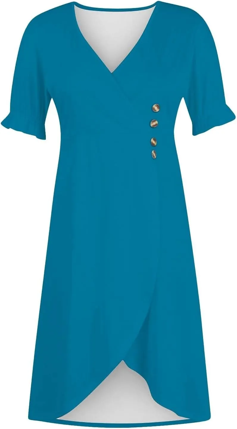 Women's Casual Summer Ruffle Short Sleeve T Shirts Maxi Dress 2025 Spring V Neck Flowy Tiered Boho Beach Dresses