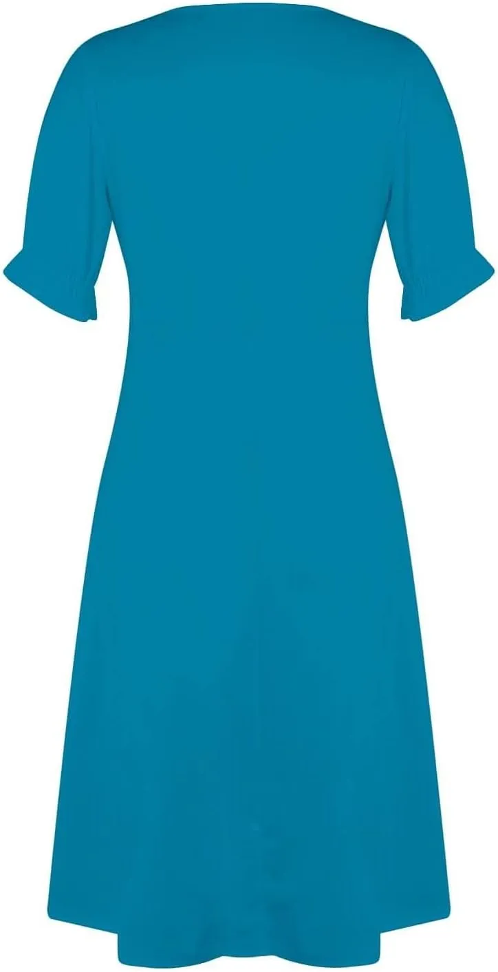 Women's Casual Summer Ruffle Short Sleeve T Shirts Maxi Dress 2025 Spring V Neck Flowy Tiered Boho Beach Dresses