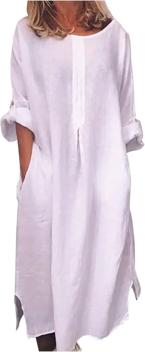 Womens Cotton Linen Maxi Dress 2025 Summer Boho Casual Beach Dresses Solid Long Dress Fashion Vacation Outfits