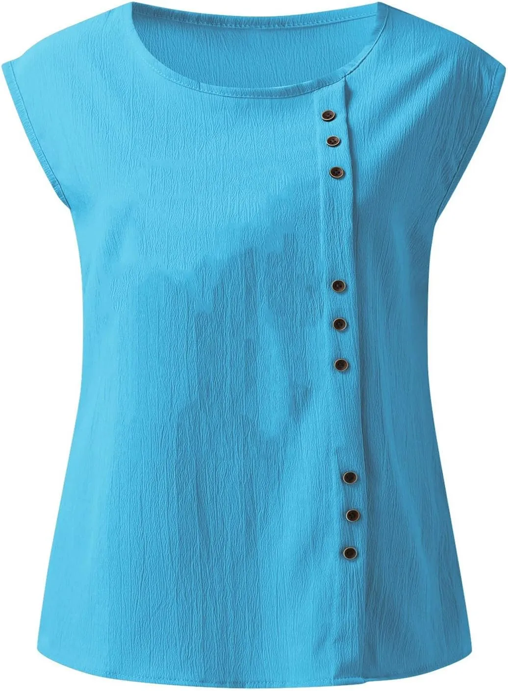 Women's Cotton Linen Tank Tops Trendy Crewneck Sleeveless Button Solid Tunic Tank Casual Summer Outdoor Dressy Vest