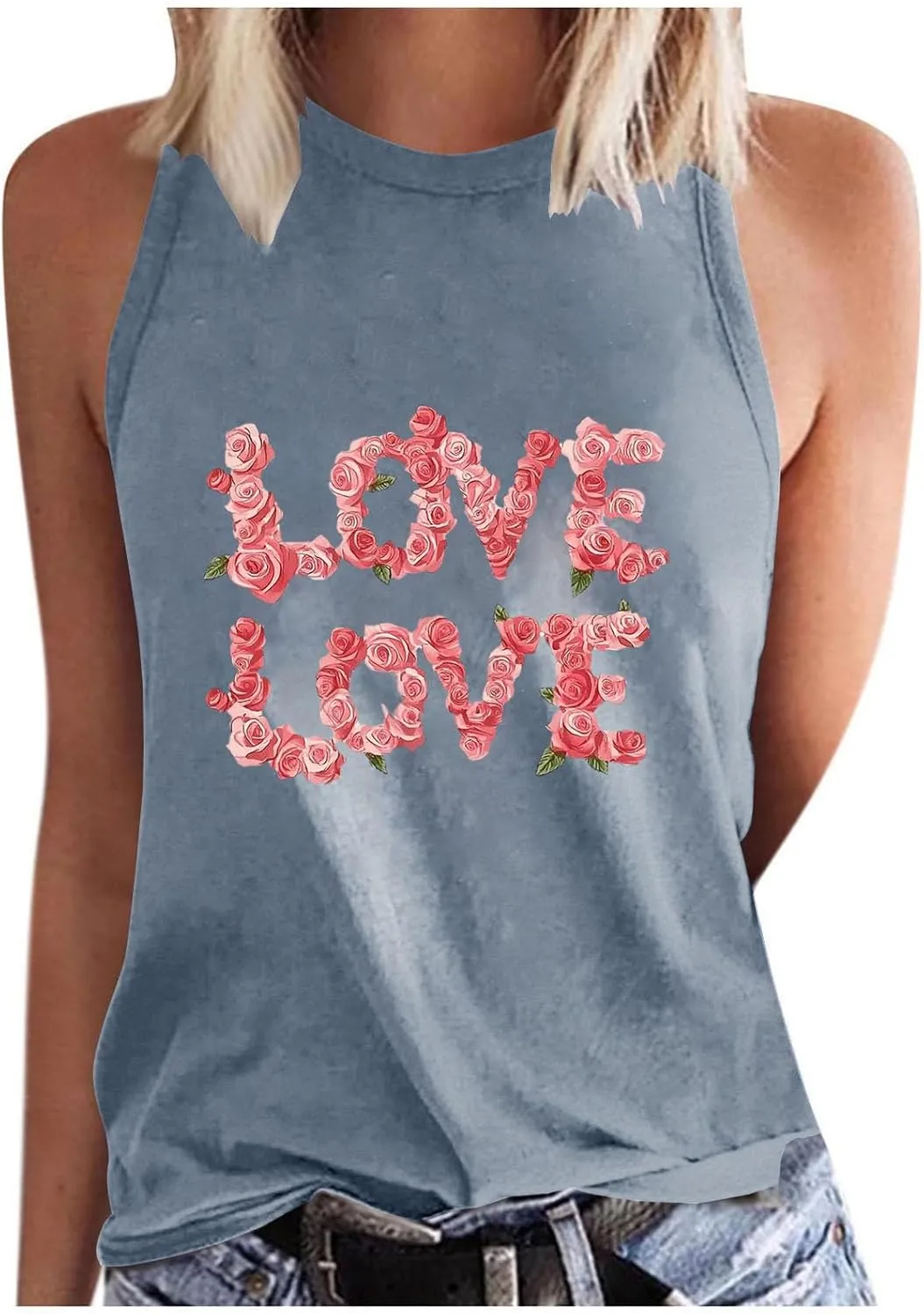 Womens Loose Casual Flowy Tank Tops Trendy Sleeveless Printed Solid Color Crewneck Outfits 2025 Vacation Summer Tank