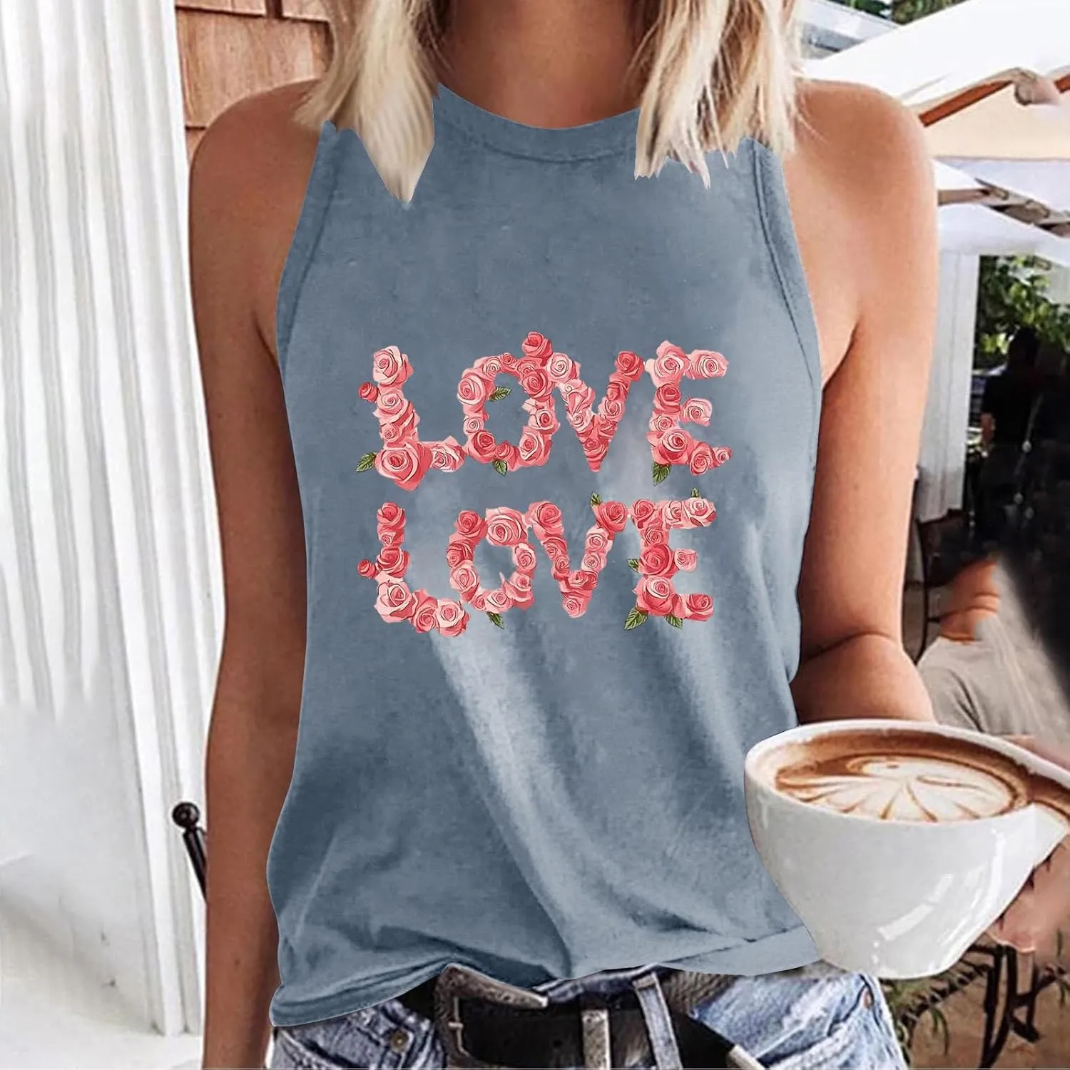 Womens Loose Casual Flowy Tank Tops Trendy Sleeveless Printed Solid Color Crewneck Outfits 2025 Vacation Summer Tank
