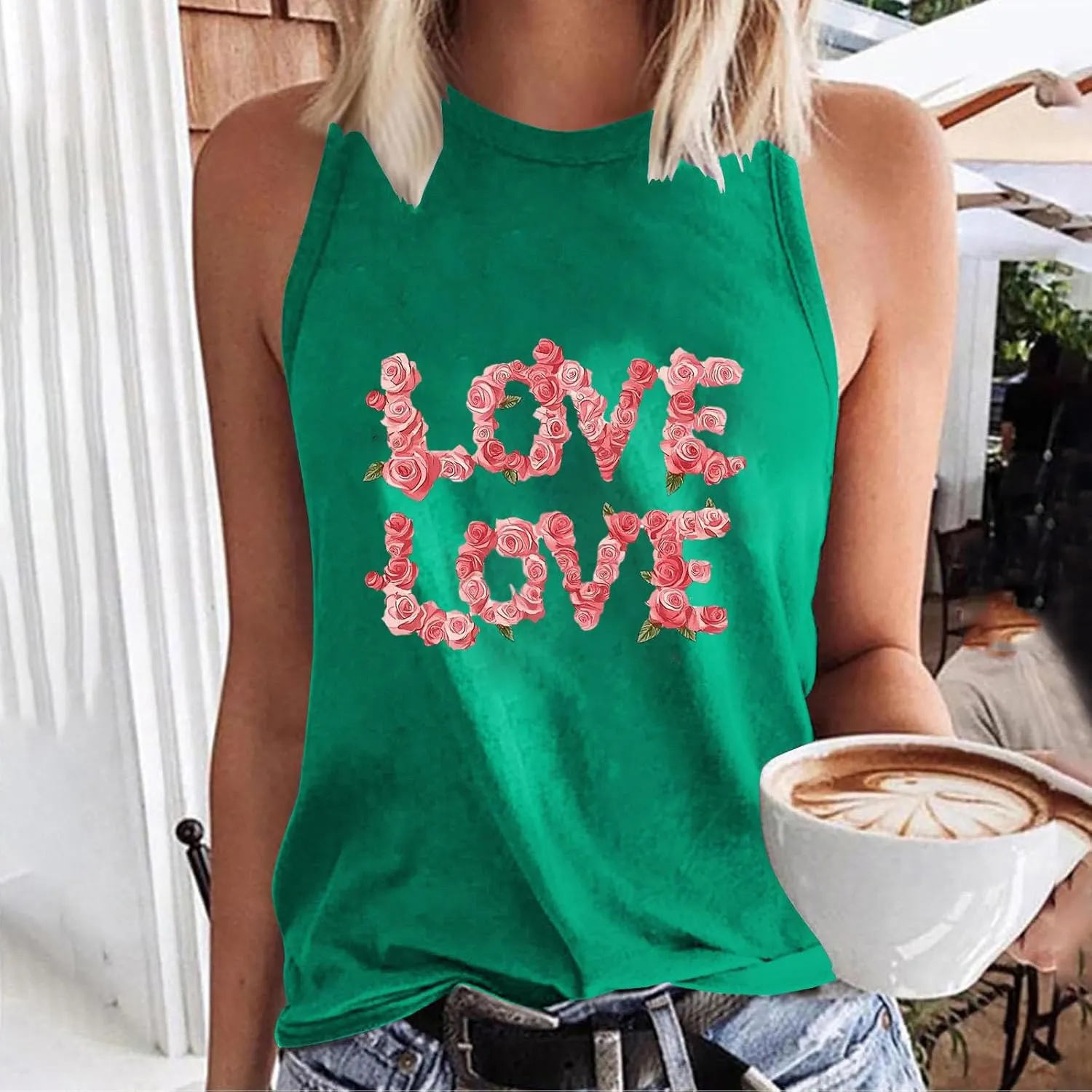 Womens Loose Casual Flowy Tank Tops Trendy Sleeveless Printed Solid Color Crewneck Outfits 2025 Vacation Summer Tank