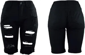 Womens Ripped Denim Shorts Frayed Raw Hem Shorts Skinny Stretchy Jeans Shorts Straight Leg Short Jeans for Ladies
