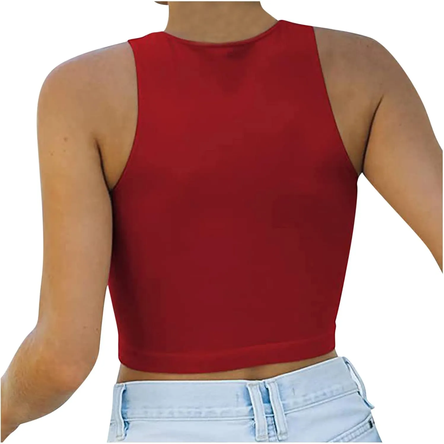 Women's Sleeveless Halter Neck Casual Basic Tank Crop Tops Tank Tops for Women Workout Athletic Yoga Going Out Tops