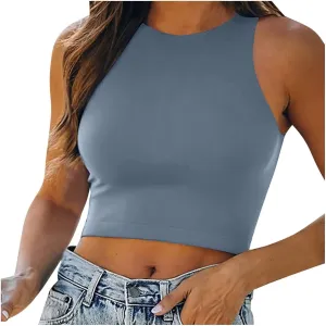 Women's Sleeveless Halter Neck Casual Basic Tank Crop Tops Tank Tops for Women Workout Athletic Yoga Going Out Tops