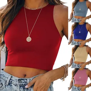 Women's Sleeveless Halter Neck Casual Basic Tank Crop Tops Tank Tops for Women Workout Athletic Yoga Going Out Tops