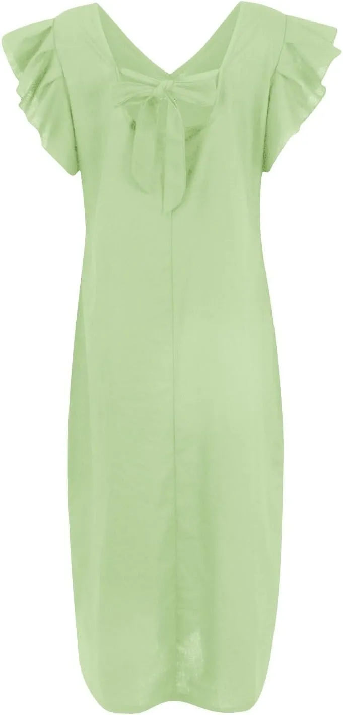 Womens Summer Casual Tank Dress Sleeveless V Neck Cotton Linen Maxi Dress Loose Flowy Beach Long Sundress with Pocket