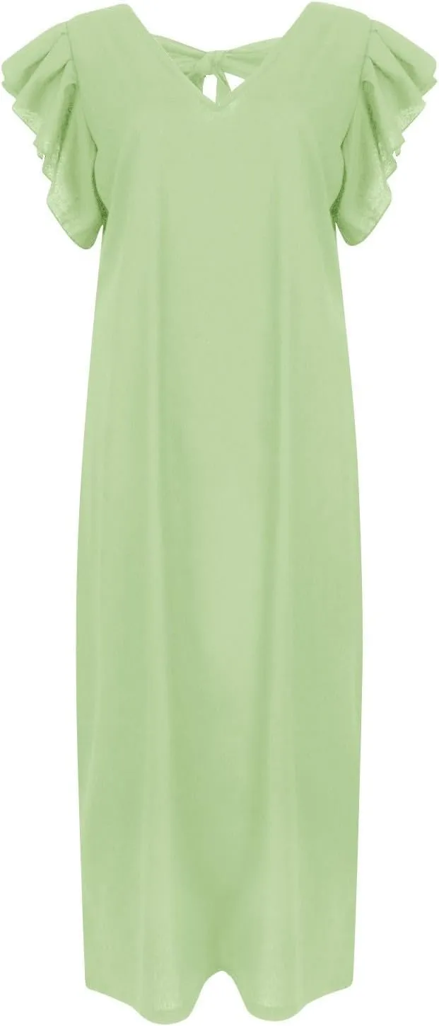 Womens Summer Casual Tank Dress Sleeveless V Neck Cotton Linen Maxi Dress Loose Flowy Beach Long Sundress with Pocket