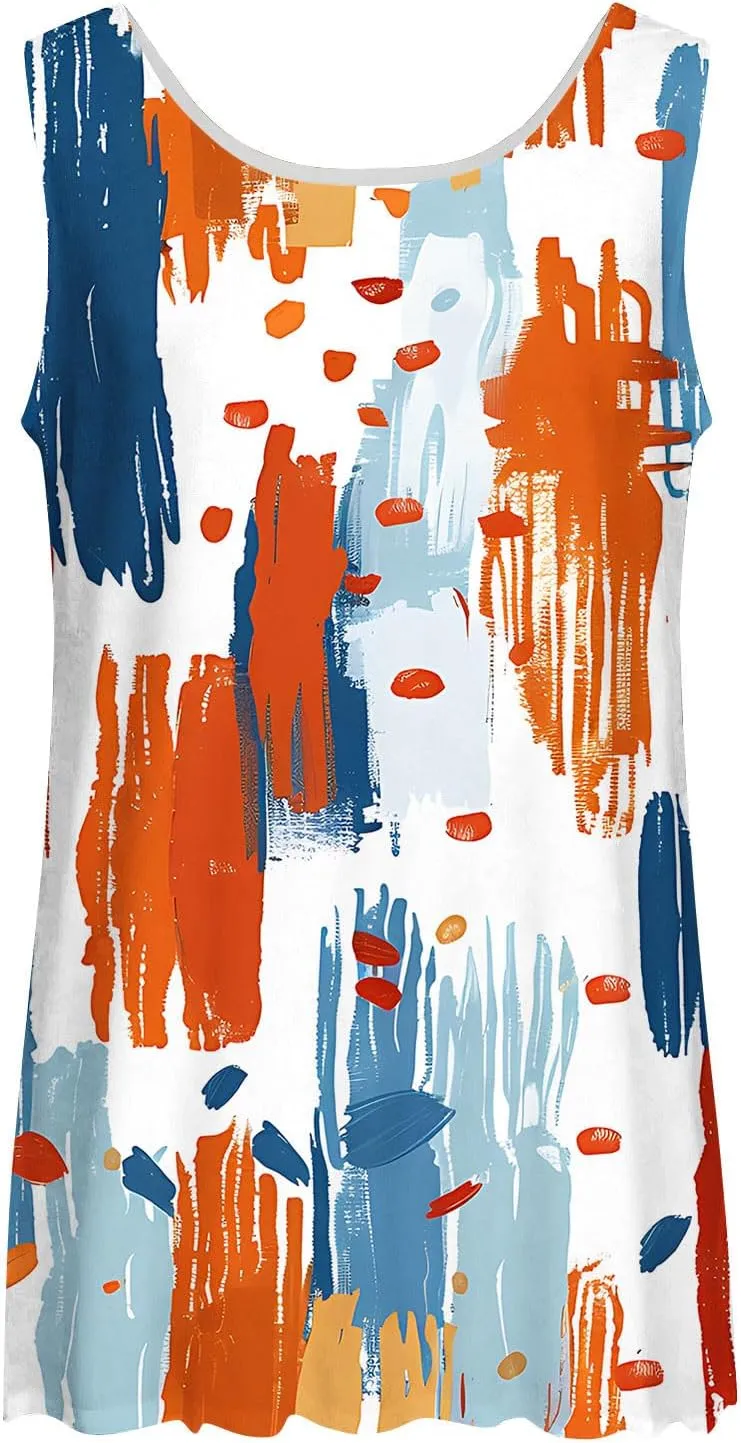 Womens Tank Tops Hawaiian Printed Casual Crew Neck Sleeveless Dressy Shirts 2025 Trendy Summer Beach Comfy Tank Top