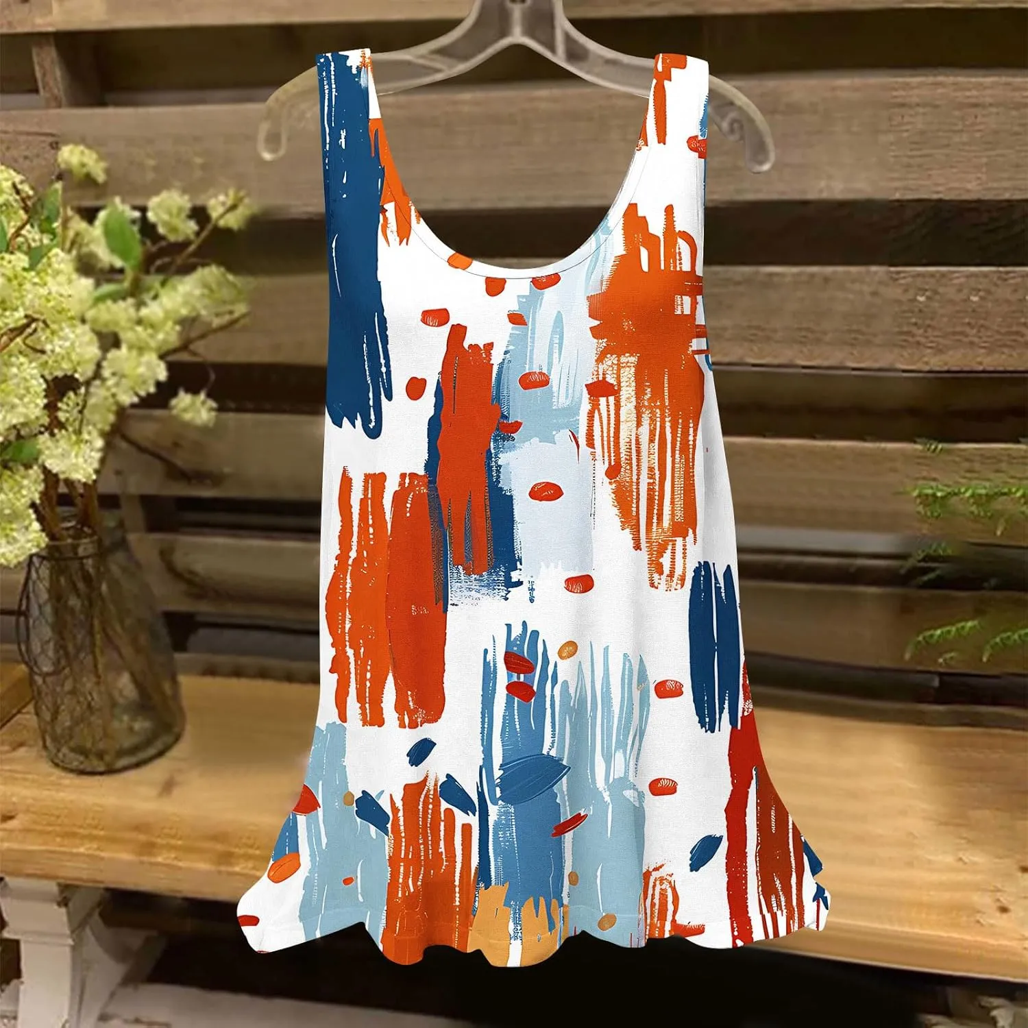 Womens Tank Tops Hawaiian Printed Casual Crew Neck Sleeveless Dressy Shirts 2025 Trendy Summer Beach Comfy Tank Top
