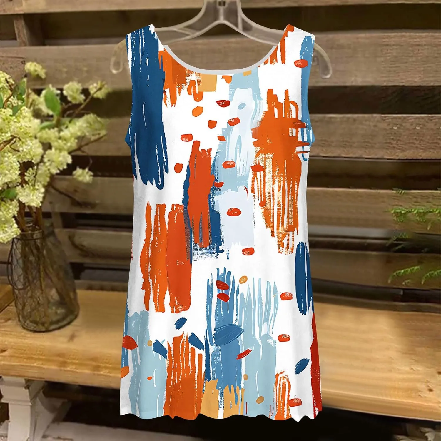 Womens Tank Tops Hawaiian Printed Casual Crew Neck Sleeveless Dressy Shirts 2025 Trendy Summer Beach Comfy Tank Top