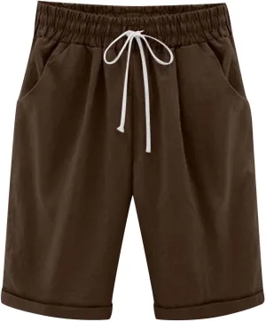 ZDRZK Summer Shorts for Women 2024 Elastic High Waisted Drawstring Casual Shorts Work Office Comfy Shorts with Plus Size