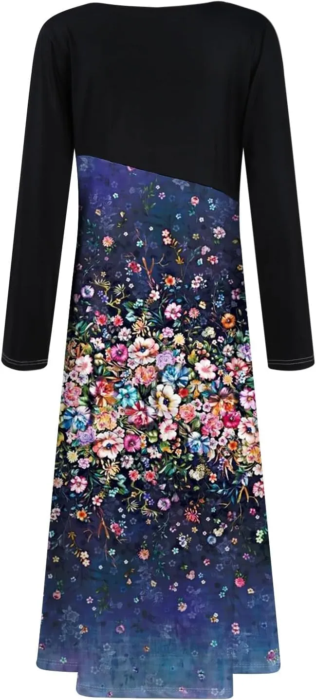 ZEFOTIM Long Sleeve Dresses for Women Floral Dress for Women Plus Size Summer Dresses Maxi Dress V Neck Dress Spring Dress
