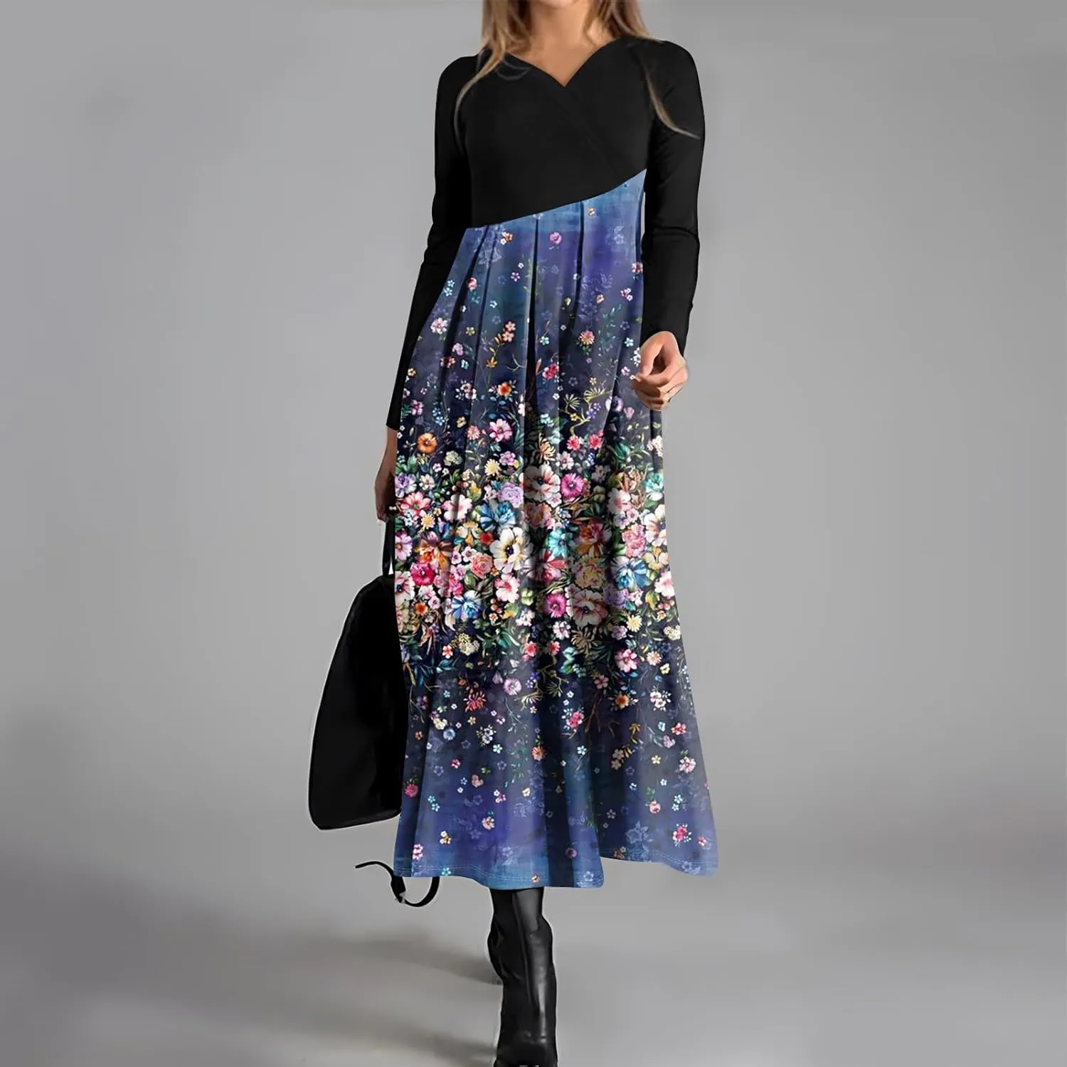 ZEFOTIM Long Sleeve Dresses for Women Floral Dress for Women Plus Size Summer Dresses Maxi Dress V Neck Dress Spring Dress